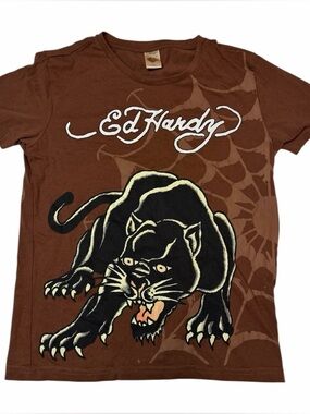 Kids Ed Hardy Brown Panther Graphic Tee